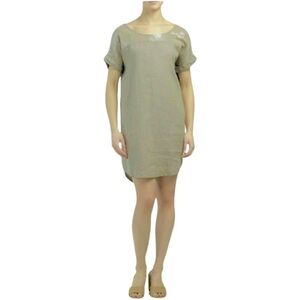 LUNGO L’ARNO Linen Olive Green Shift Plus Size Dress Size 1X